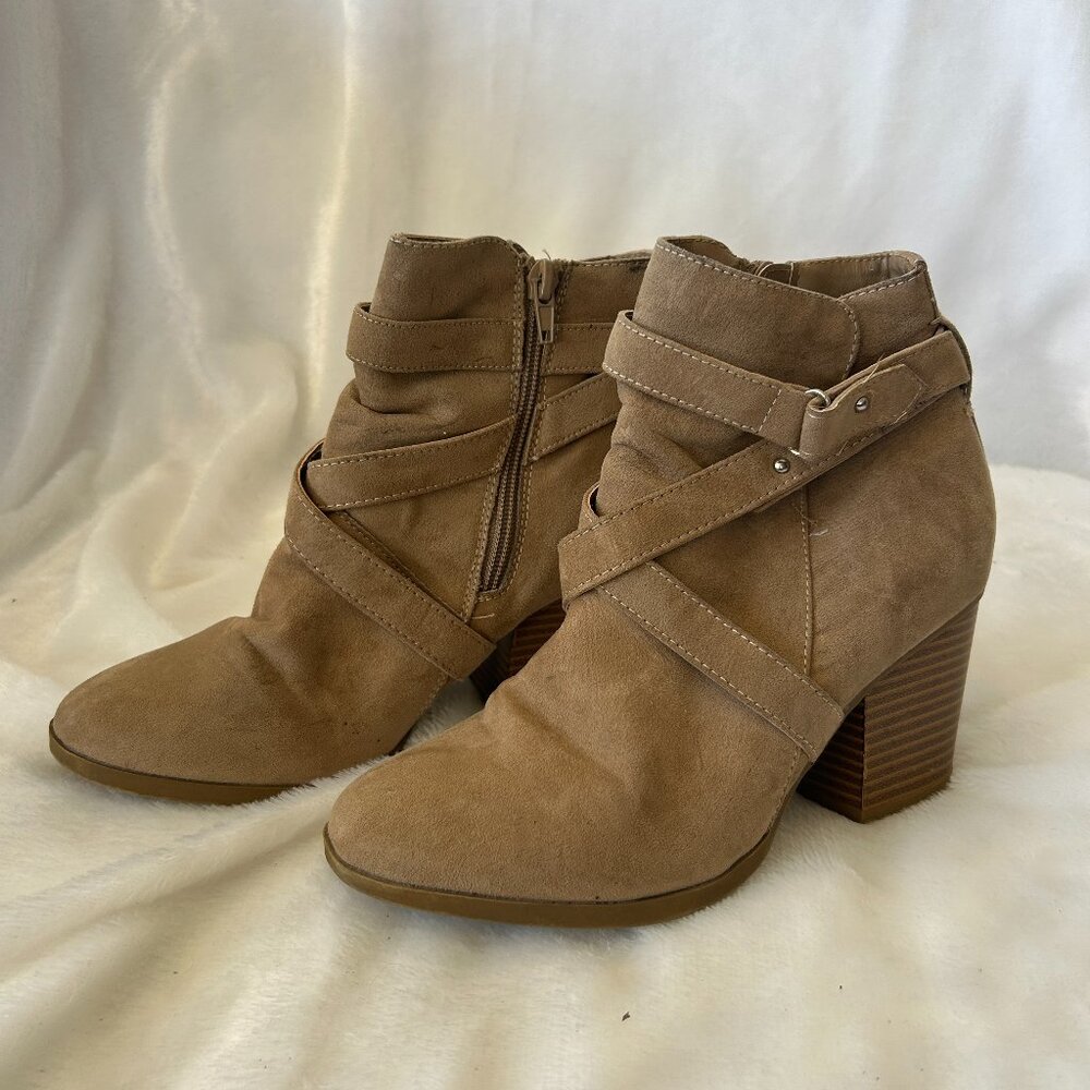Womens Ankle Boots Size 6 Tan Block Heel Zip Up Bootie Minimalist Western‎